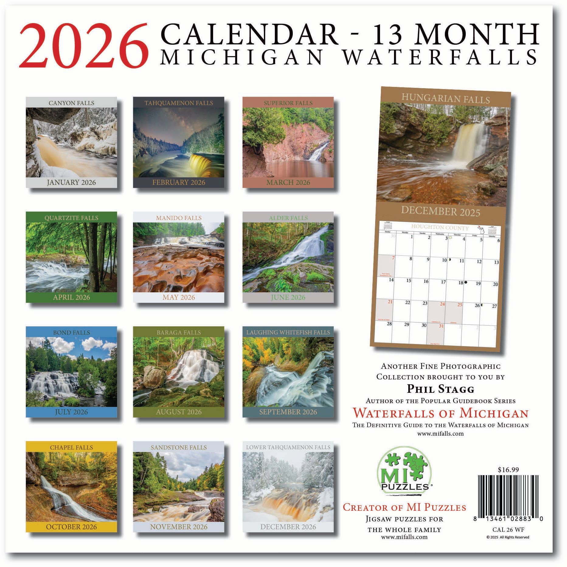 2026 MICHIGAN WATERFALLS 13 month Wall Calendar (12"x12")