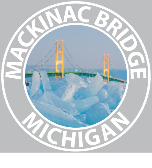 Mackinac Bridge Sticker - 3 1/4" Round - Blue Ice