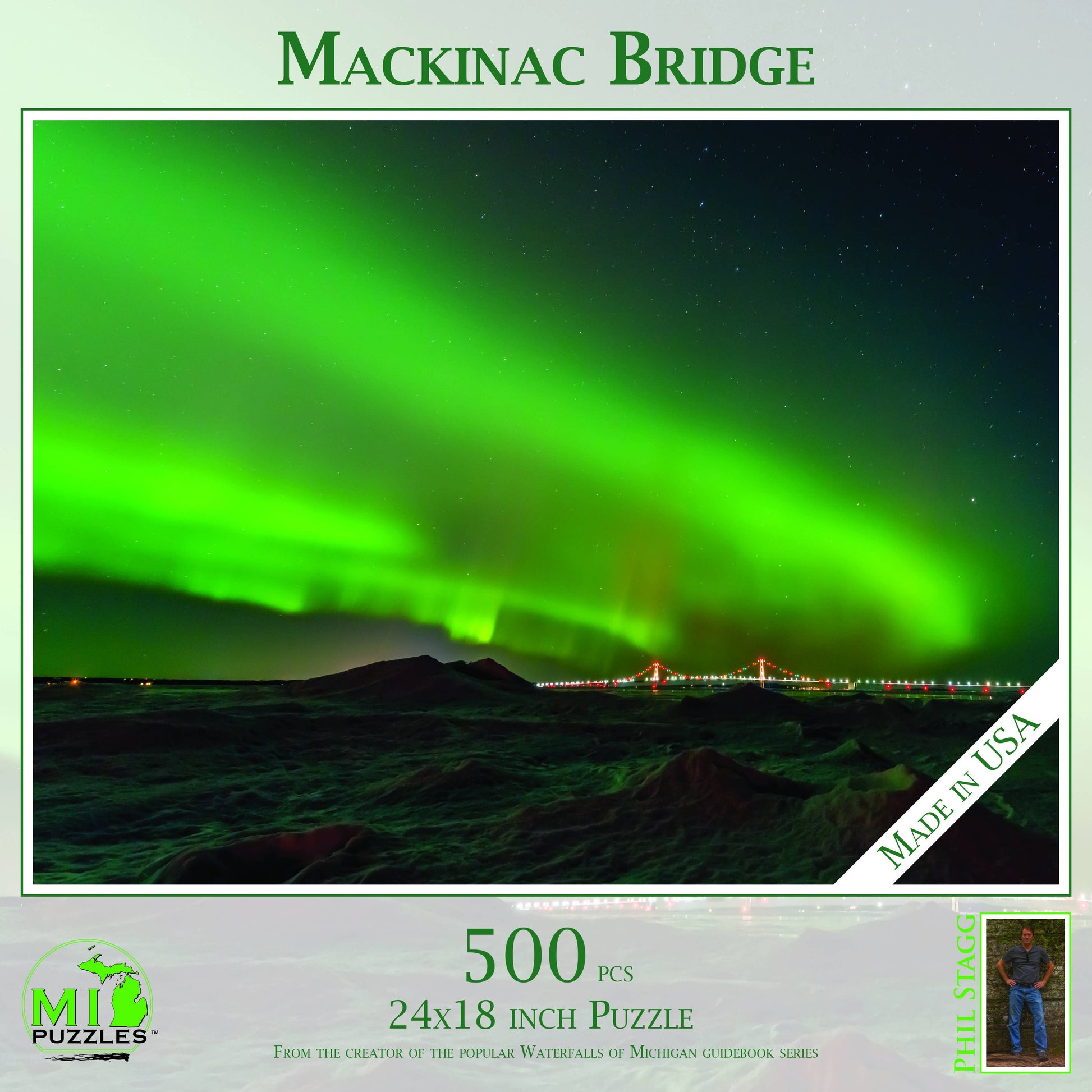 Mackinac Bridge - Northern Lights - 500 Piece Puzzle
