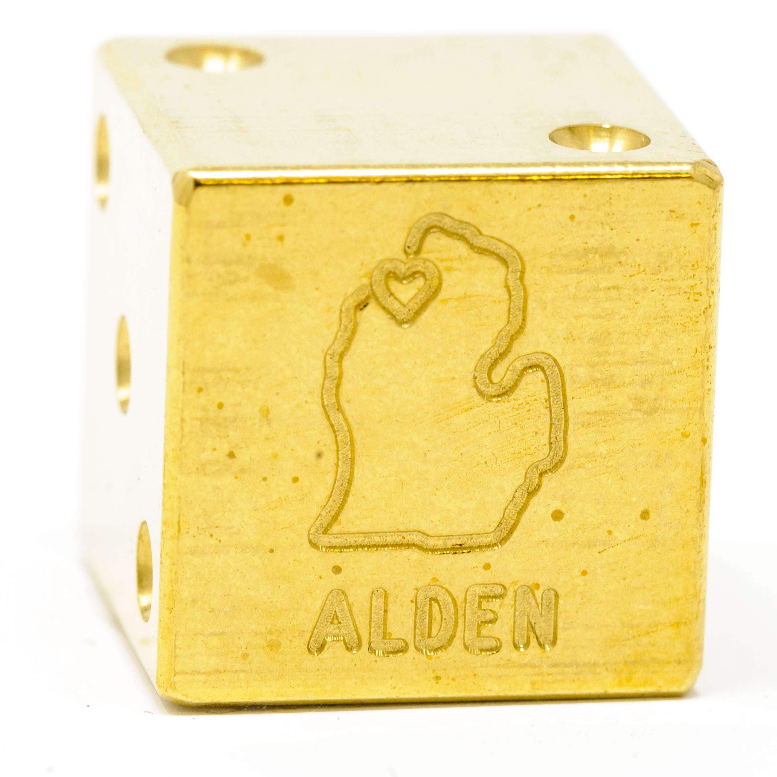 Image of Alden, Michigan Solid Brass Die – Michigan Mitten Souvenir