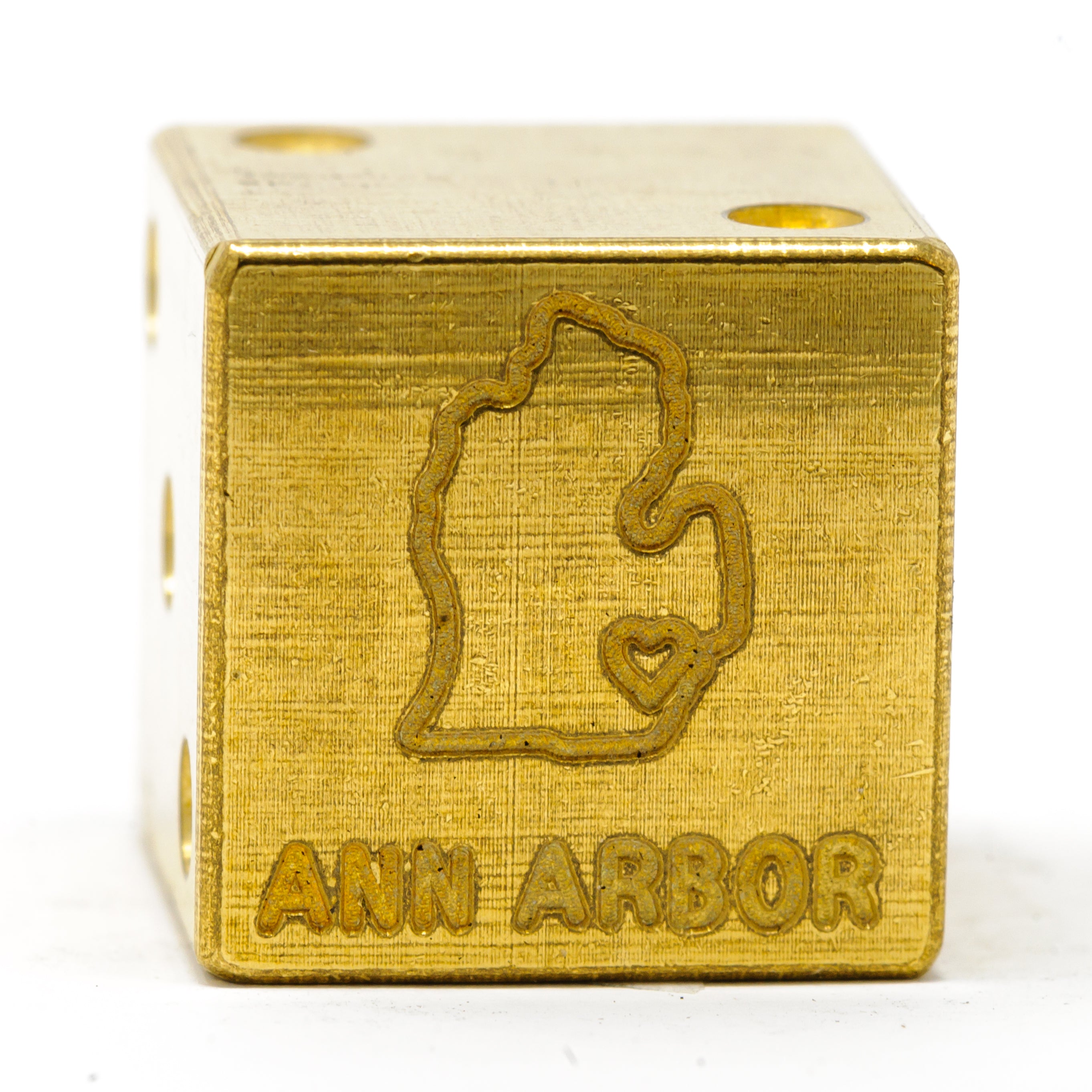 Image of Ann Arbor, Michigan Solid Brass Die – Michigan Mitten Souvenir