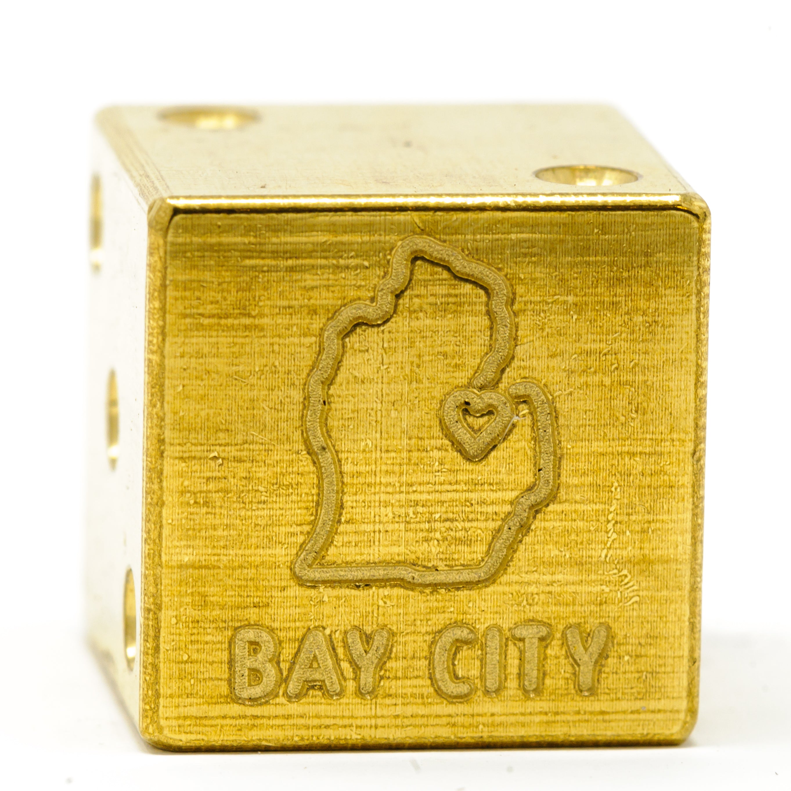 Image of Bay City, Michigan Solid Brass Die – Michigan Mitten Souvenir
