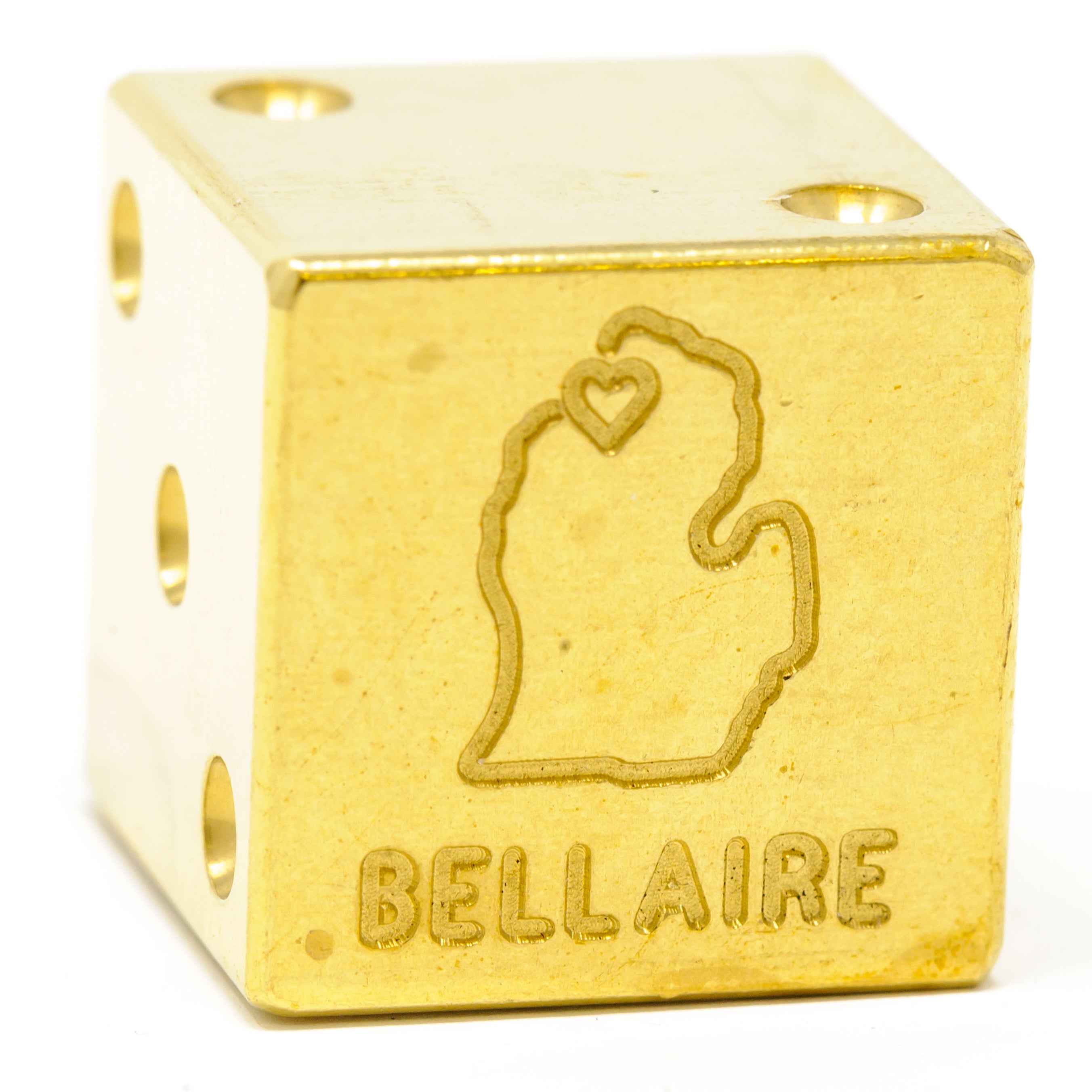 Image of Bellaire, Michigan Solid Brass Die – Michigan Mitten Souvenir
