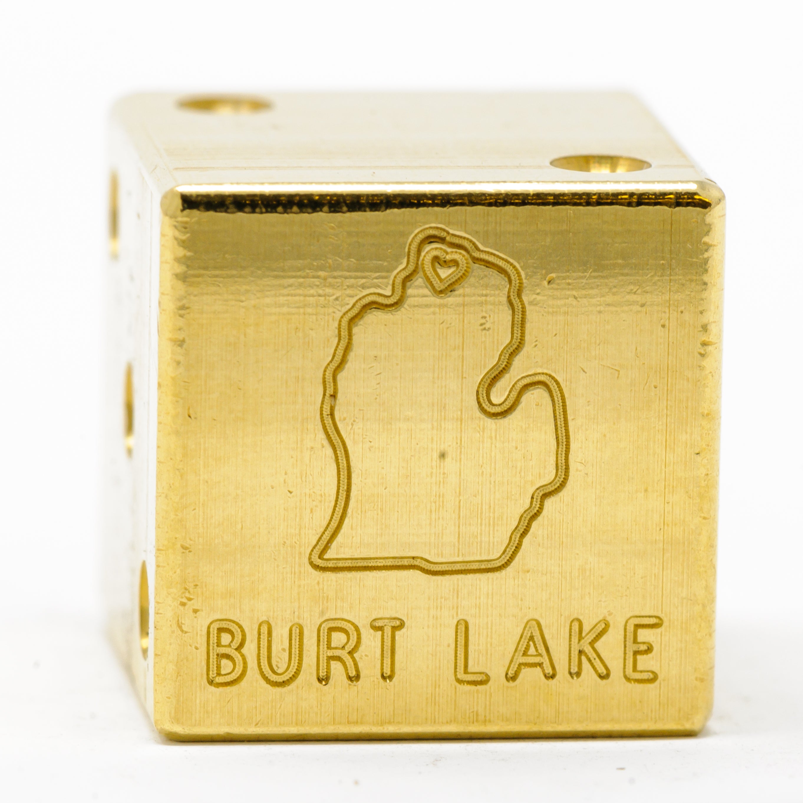 Image of Burt Lake, Michigan Solid Brass Die – Michigan Mitten Souvenir