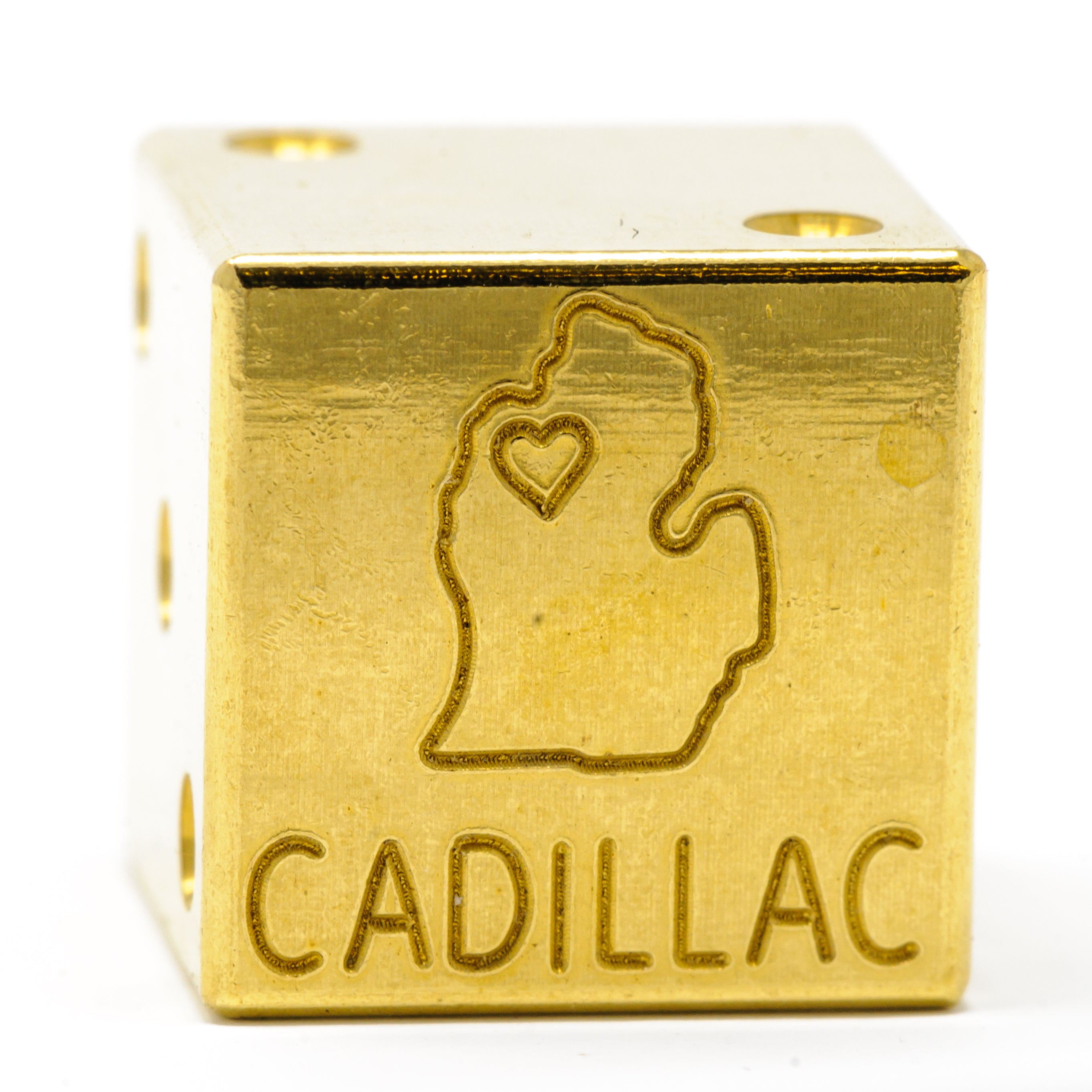 Image of Cadillac, Michigan Solid Brass Die – Michigan Mitten Souvenir