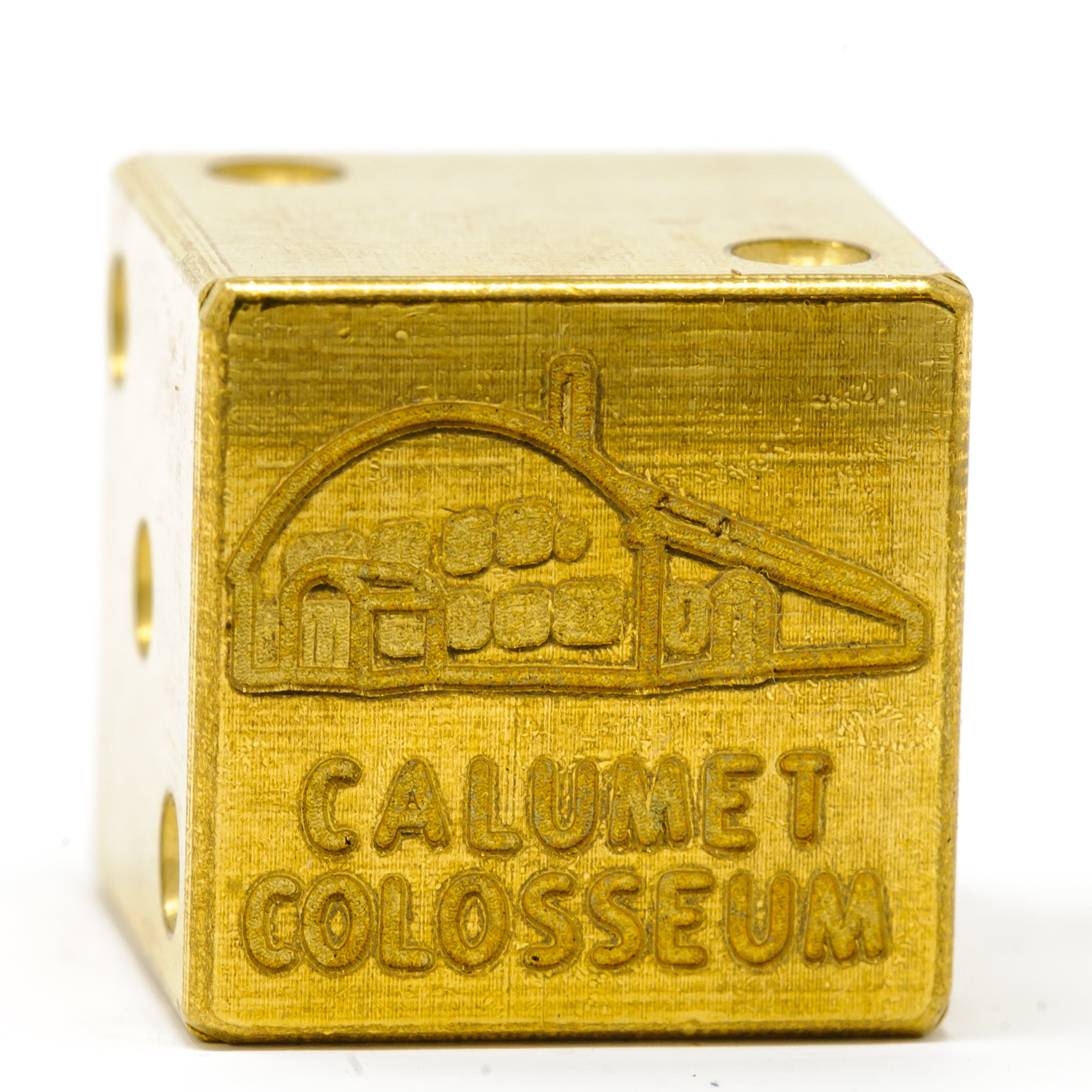 Image of Calumet Colosseum Solid Brass Die – Upper Peninsula Souvenir
