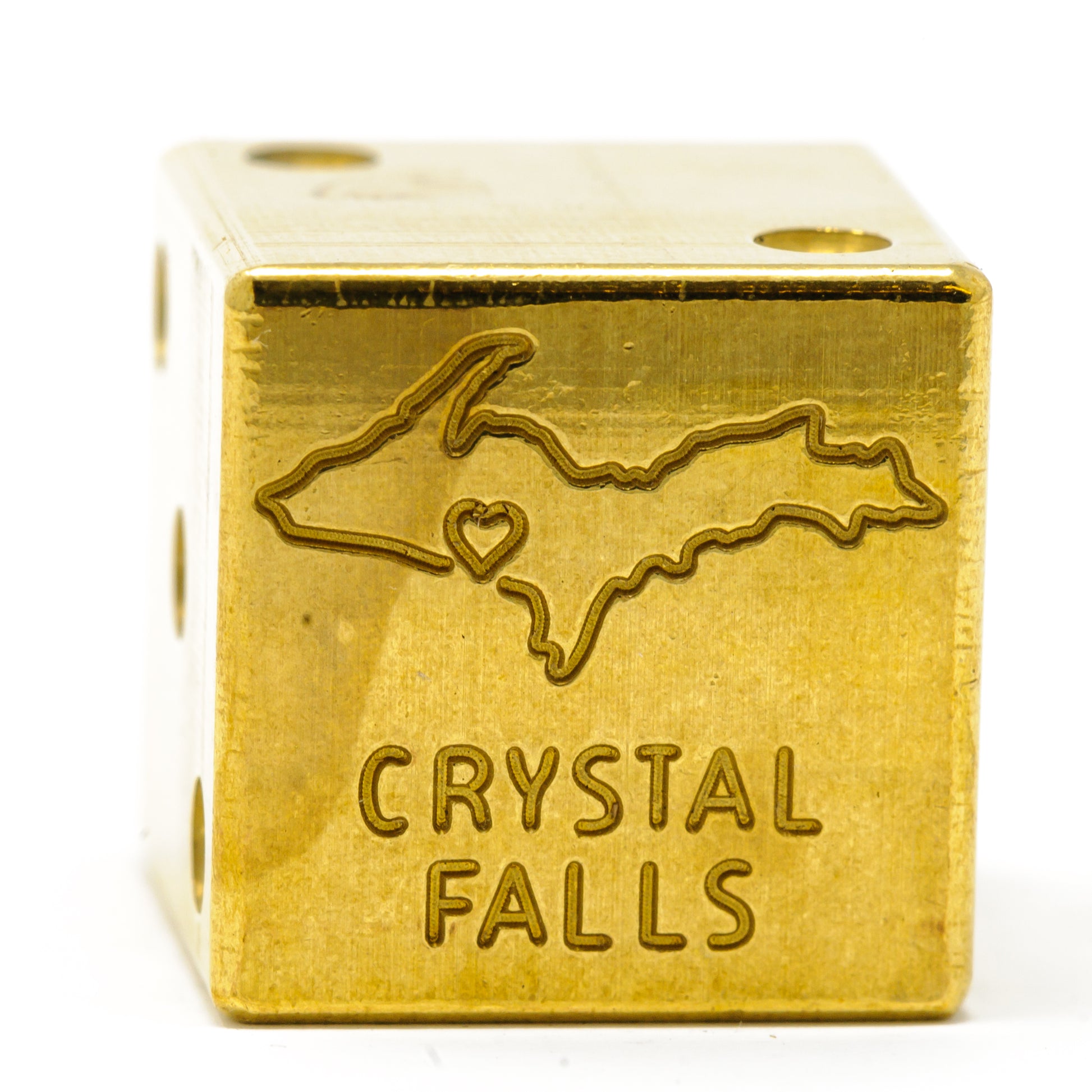 Crystal Falls, Michigan Solid Brass Die – Upper Peninsula Souvenir