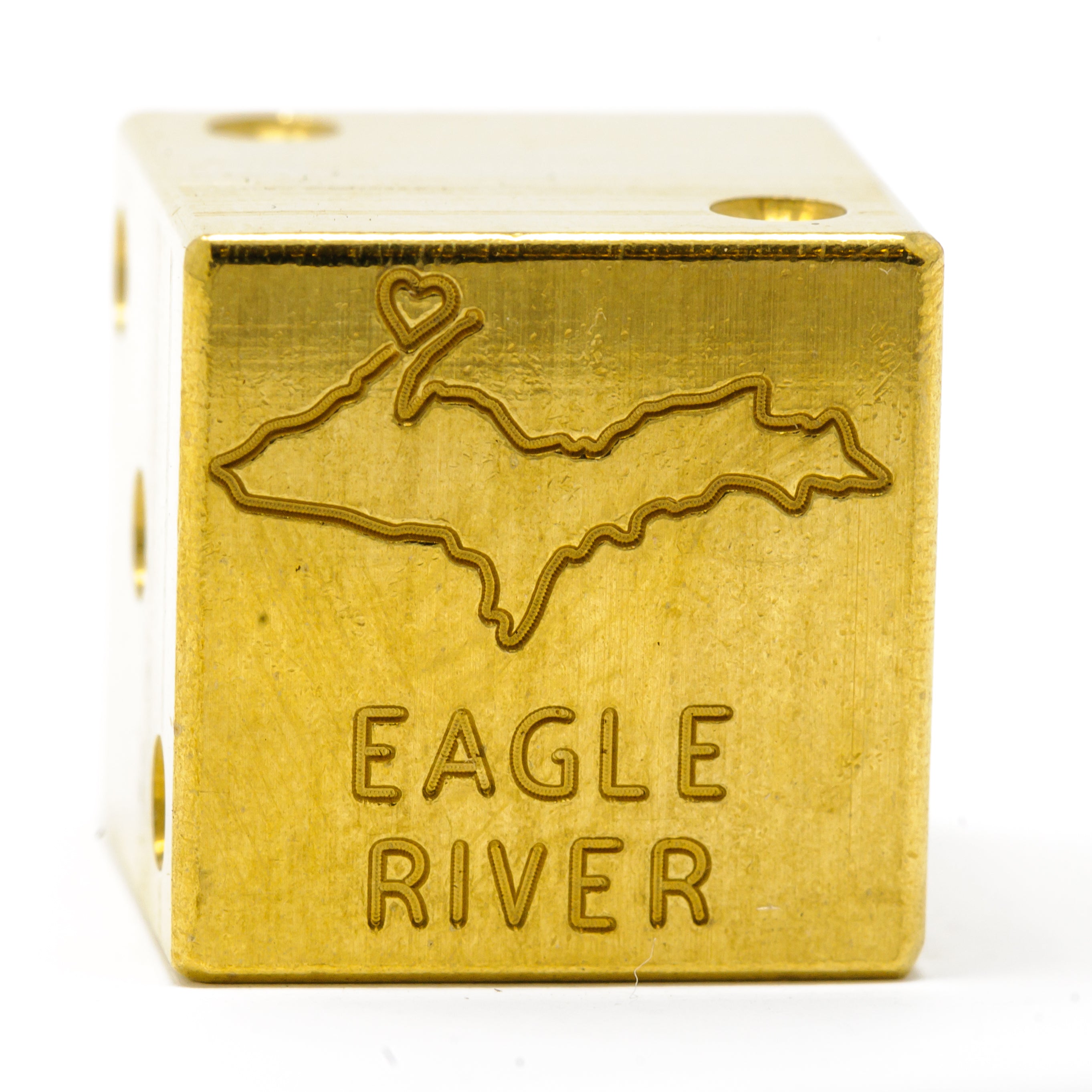 Image of Eagle River, Michigan Solid Brass Die – Upper Peninsula Souvenir