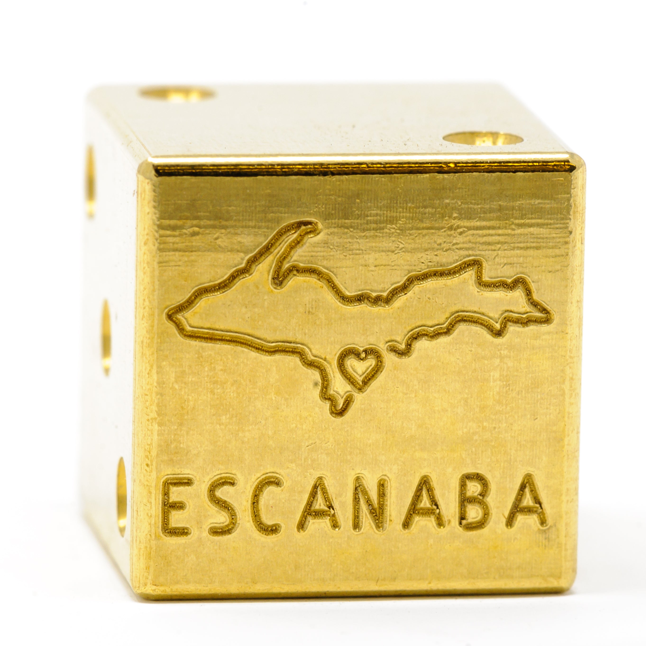 Image of Escanaba, Michigan Solid Brass Die – Upper Peninsula Souvenir