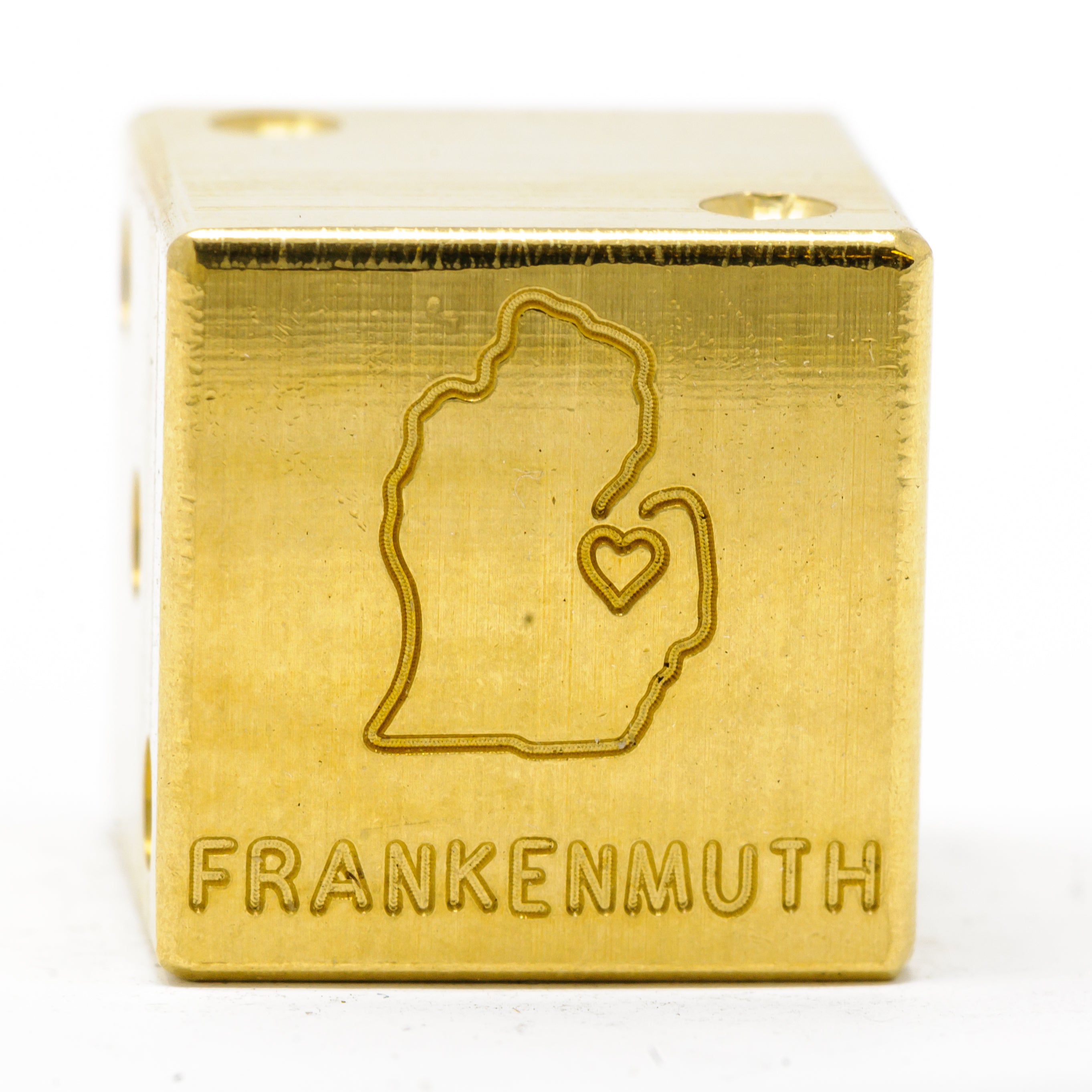 Image of Frankenmuth, Michigan Solid Brass Die – Michigan Mitten Souvenir