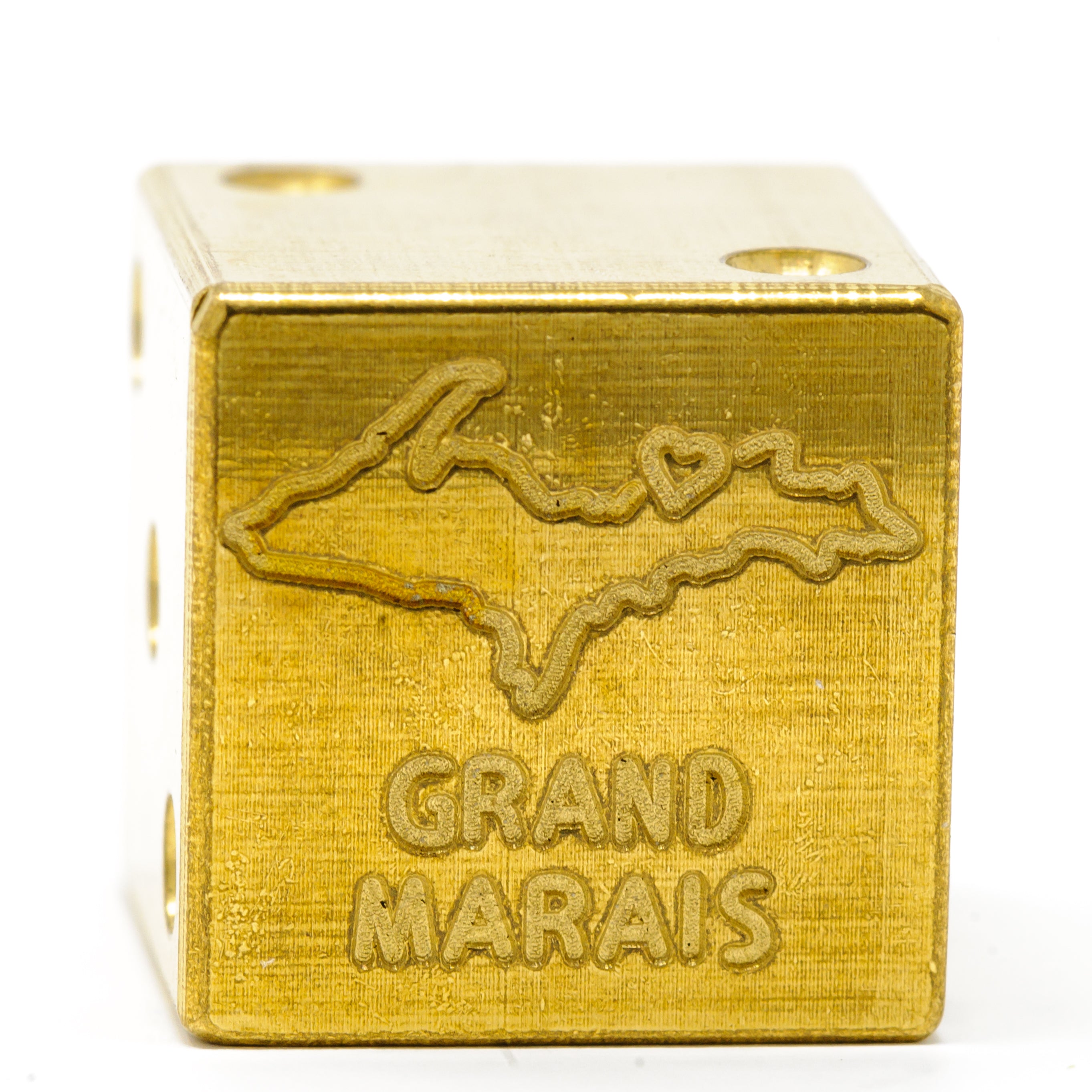 Image of Grand Marais, Michigan Solid Brass Die – Upper Peninsula Souvenir