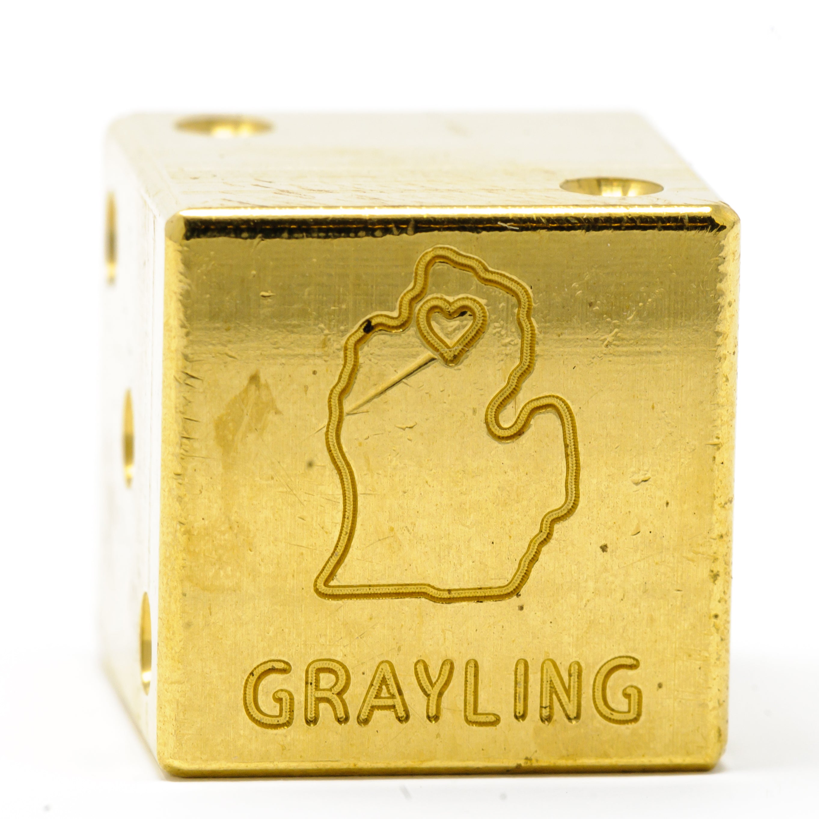 Image of Grayling, Michigan Solid Brass Die – Michigan Mitten Souvenir
