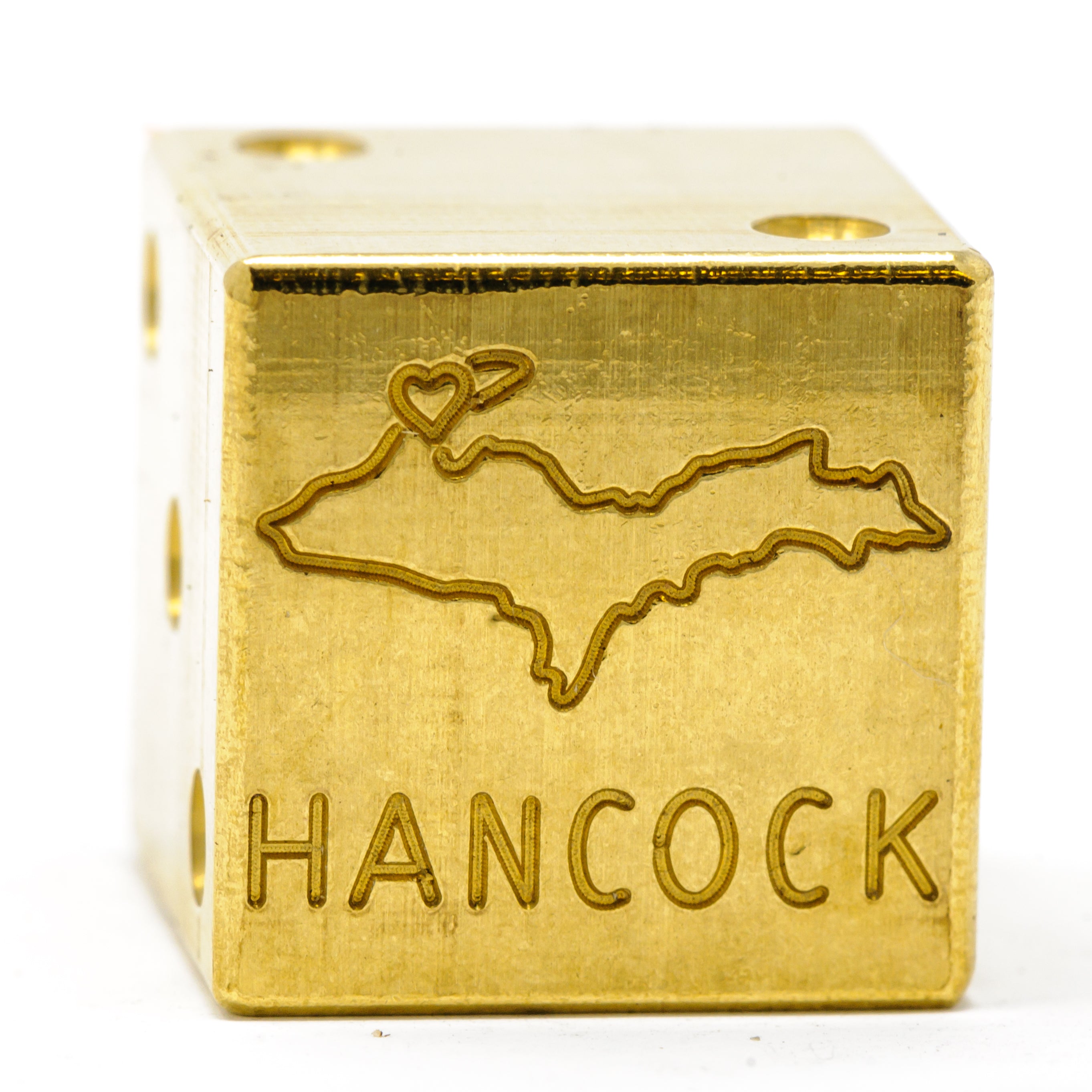 Image of Hancock, Michigan Solid Brass Die – Upper Peninsula Souvenir
