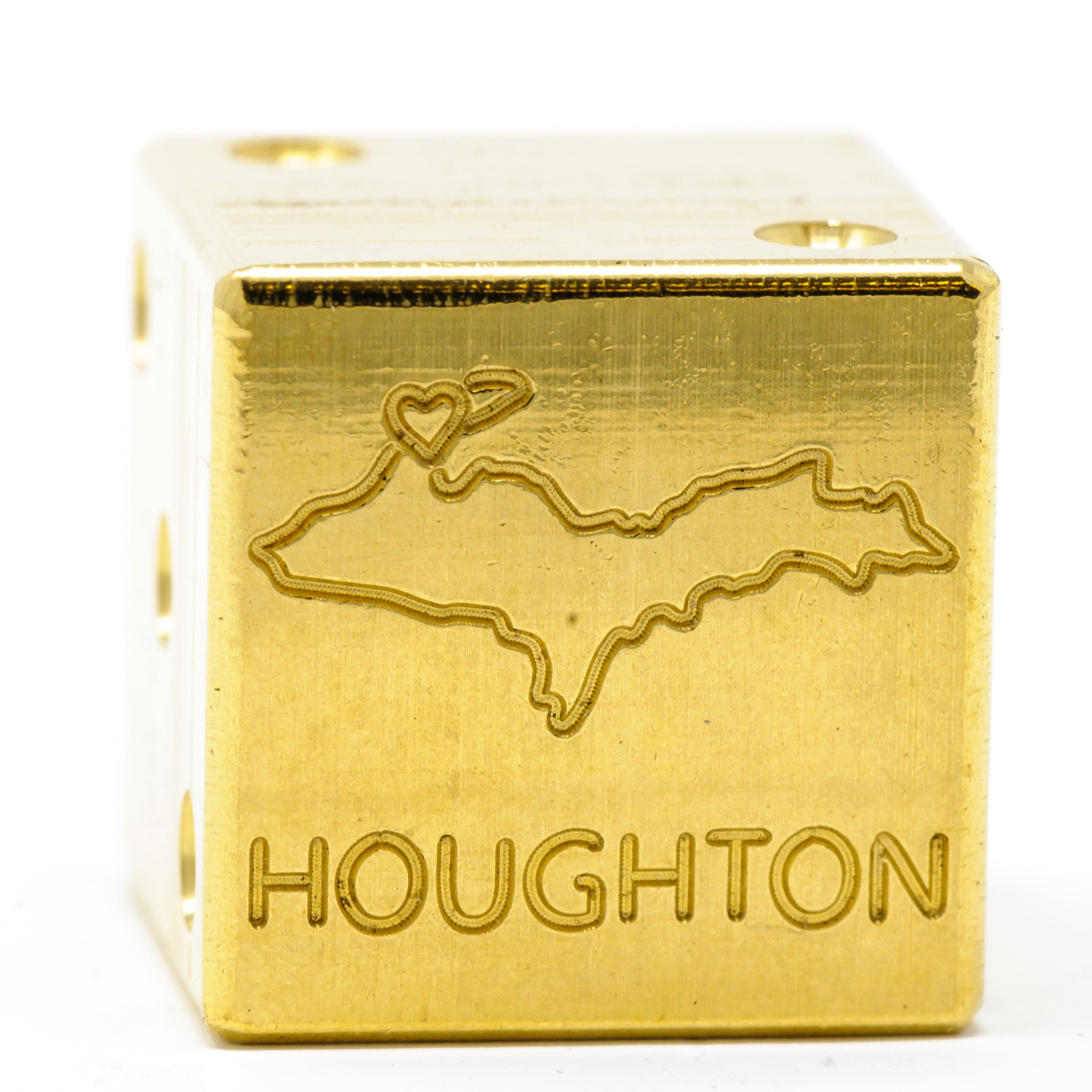 Image of Houghton, Michigan Solid Brass Die – Upper Peninsula Souvenir