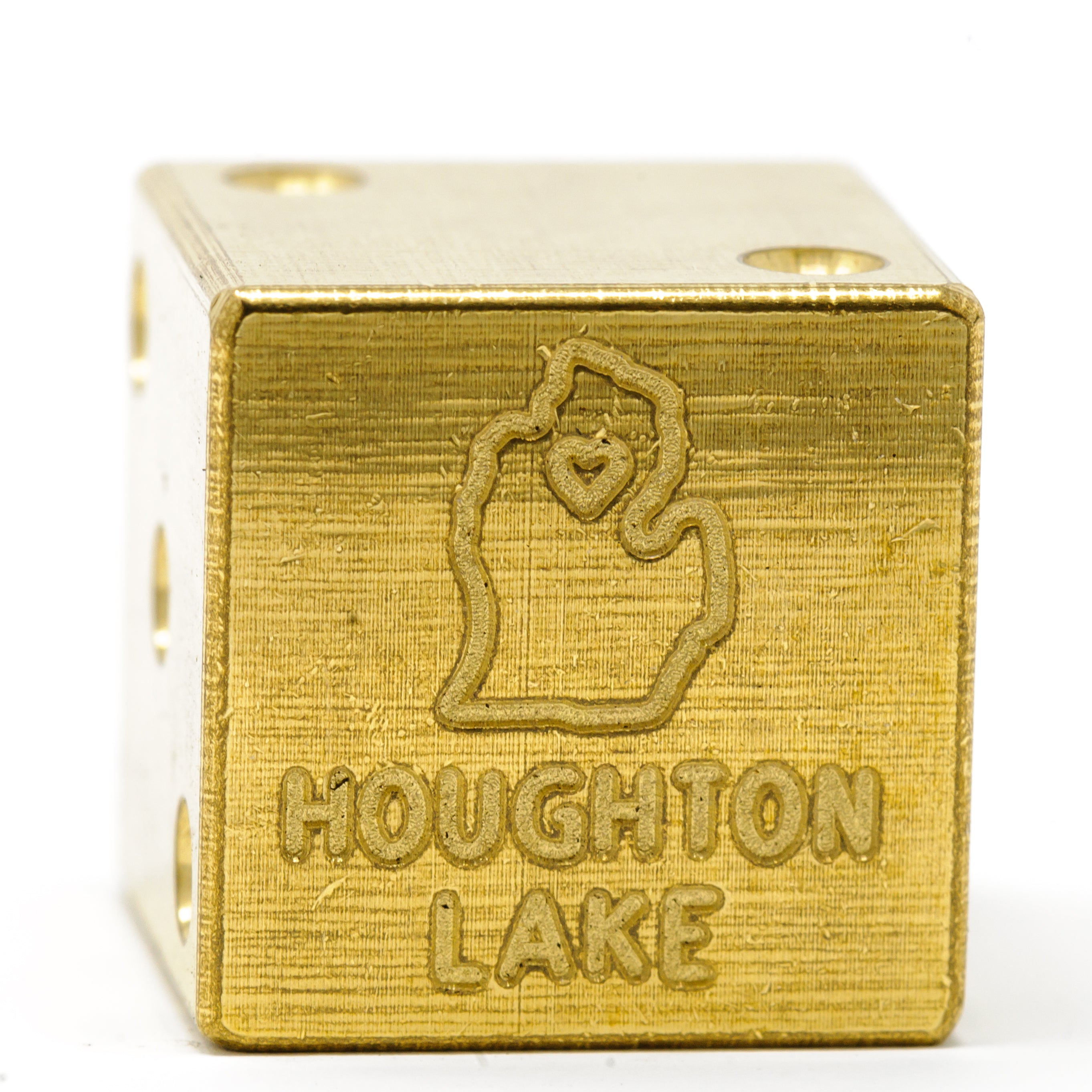 Image of Houghton Lake, Michigan Solid Brass Die – Michigan Mitten Souvenir