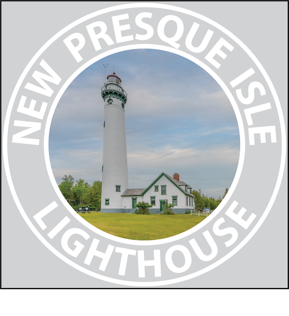 NEW PRESQUE ISLE LIGHTHOUSE Sticker - 3 1/4" Round