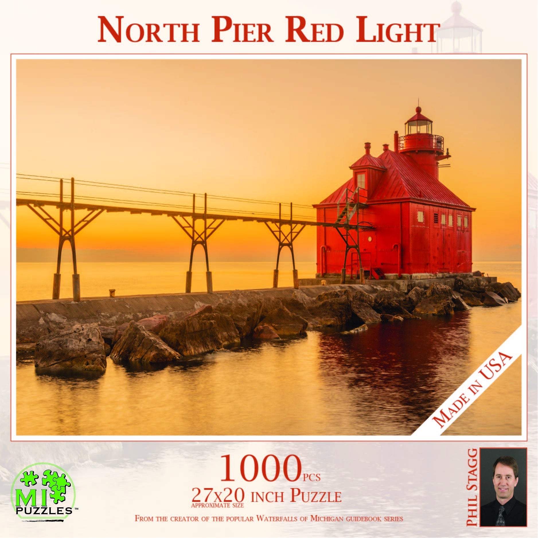 Image of North Pier Red Light - 1000 Piece Jigsaw Puzzle - MI Puzzles by Phil Stagg Photography