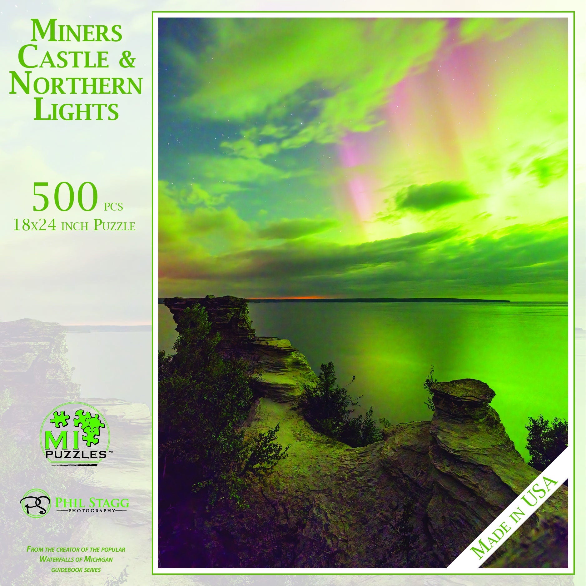 Miners Castle & Northern Lights - 500 Piece Jigsaw Puzzle - MI Puzzles by Phil Stagg Photography