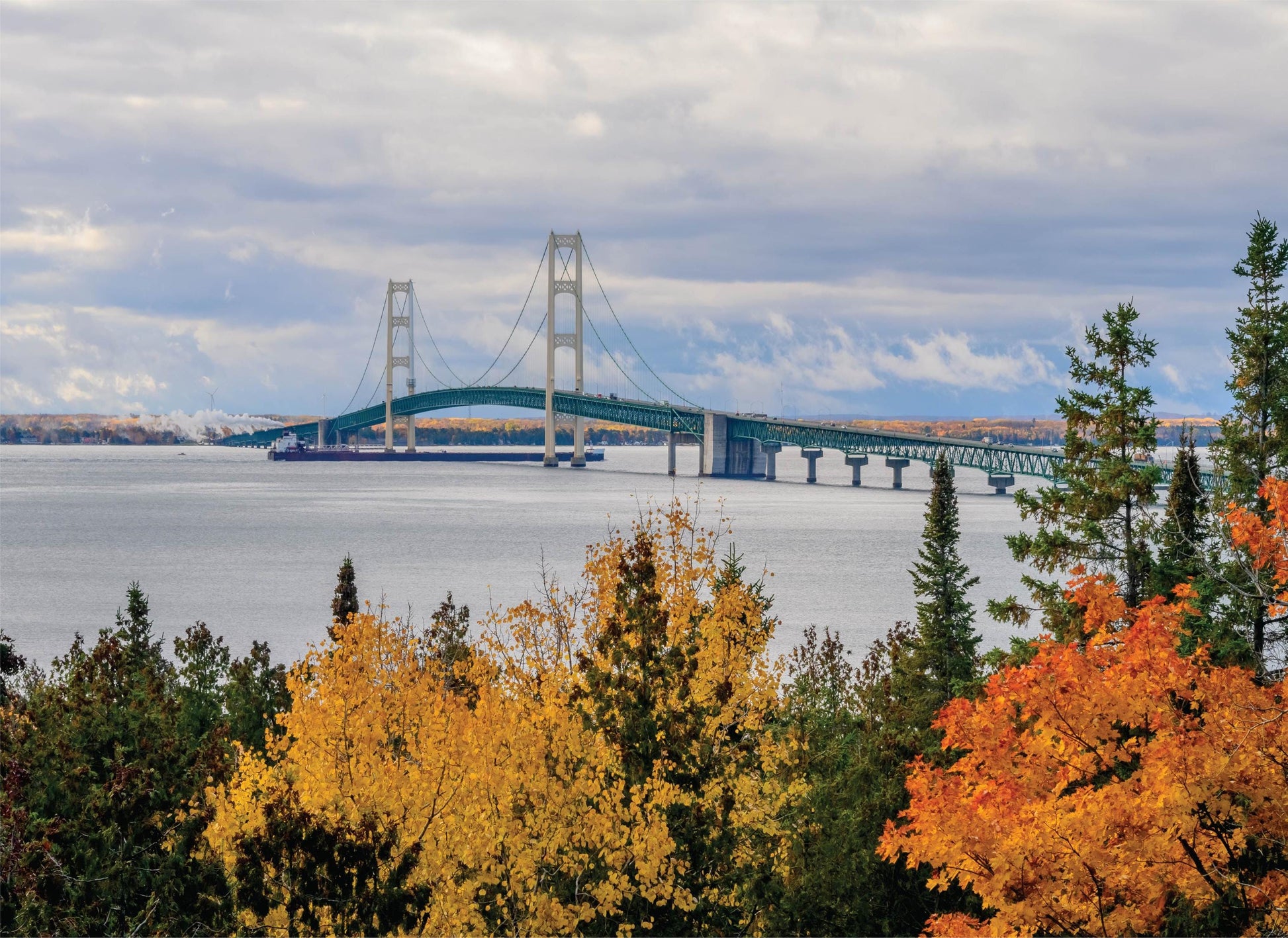 Mackinac Bridge and Freighter - 1000 Piece Jigsaw Puzzle - MI Puzzles by Phil Stagg Photography